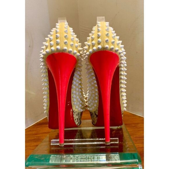 Christian Louboutin Womens Yellow Suede Canary Spiked Platform Heels Size 40 - Picture 5 of 13